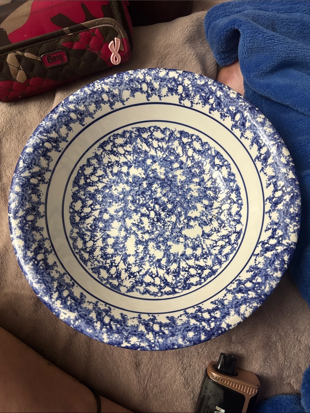 Vintage Himark Blue and White Spongeware Ceramic Pasta Serving Bowl Italy